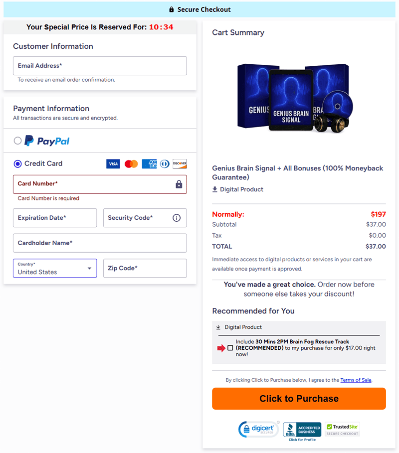 Genius Brain Signal Secured Checkout